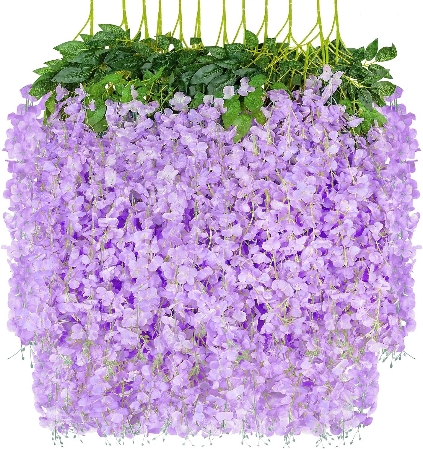 Tifuly 12 Pcs Artificial Wisteria Vines, 3.6 FT Fake Wisterias with 3 Branches, Long Wall Garland Silk Hanging Flower for Home Party Wedding Ceiling Decoration(12Pcs,Purple)