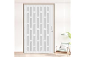 HARDJULAN 60X79in Frosted Acrylic Glass PVC Accordion Folding Door for Closet,Multifold Interior Door with Installation Hardware,Includes Handle and Latch,White Beech