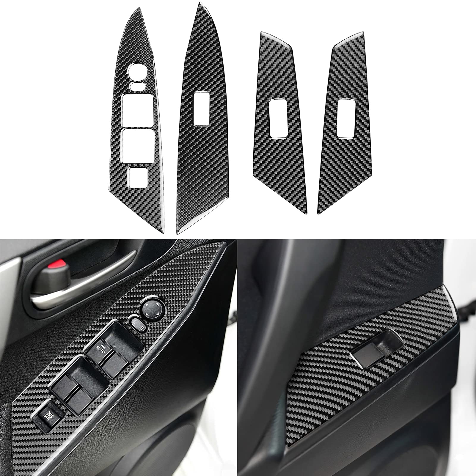 Photo 1 of UOADA Door Control Panel Armrest Window Glass Lift Switch Cover Sticker Carbon Fiber Car Accessories Interior Compatible with Mazda 3 Axela 2010-2013 Mazdaspeed 3, Black