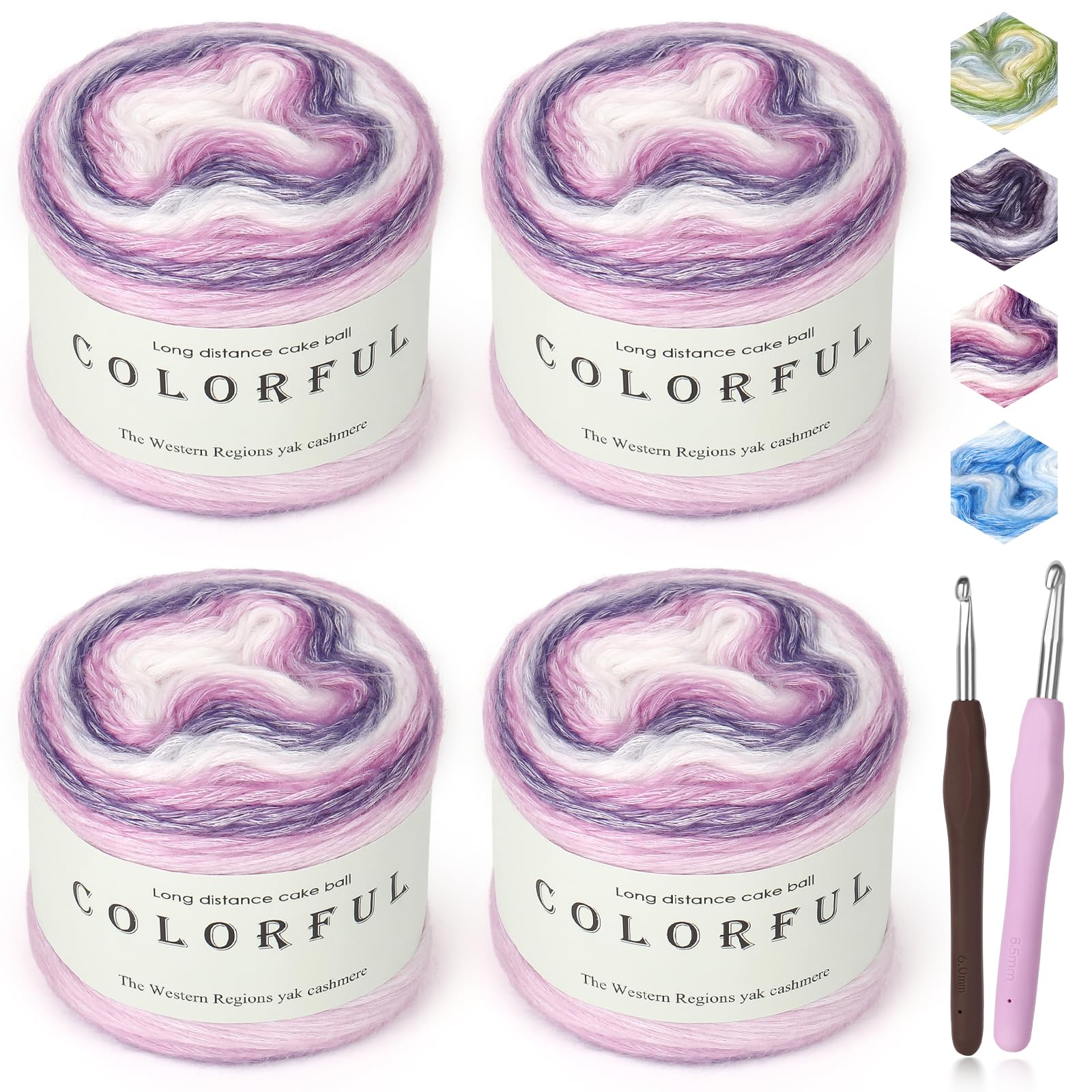 Reessy Ombre Yarn for Crochet, 4×100g Soft Gradient Yarn, Pretty Multicoloured Rainbow Yarns for Knitting DIY, 60% Cotton 30% Acrylic 10% Wool, Extra 2 Crochet Hooks