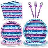 96PCS Video Game Alpaca Party Tableware Set Video Game Birthday Decorations Disposable Paper Plates and Napkins Forks for Boys Kids Gamer Gaming Theme Party Supplies Serve 24 Guests