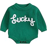 DNOMAID YZARC Baby Boy Girl St Patricks Day Outfit Lucky Embroidery Sweater Bubble Romper Long Sleeve Knit Bodysuit Outfits