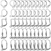 50pcs Silver Hypoallergenic French Earring Hooks Brass Lever Back Earring French Hook Ear Wire with Open Loop for Earring Designs Jewelry Making Supplies, 5 Styles