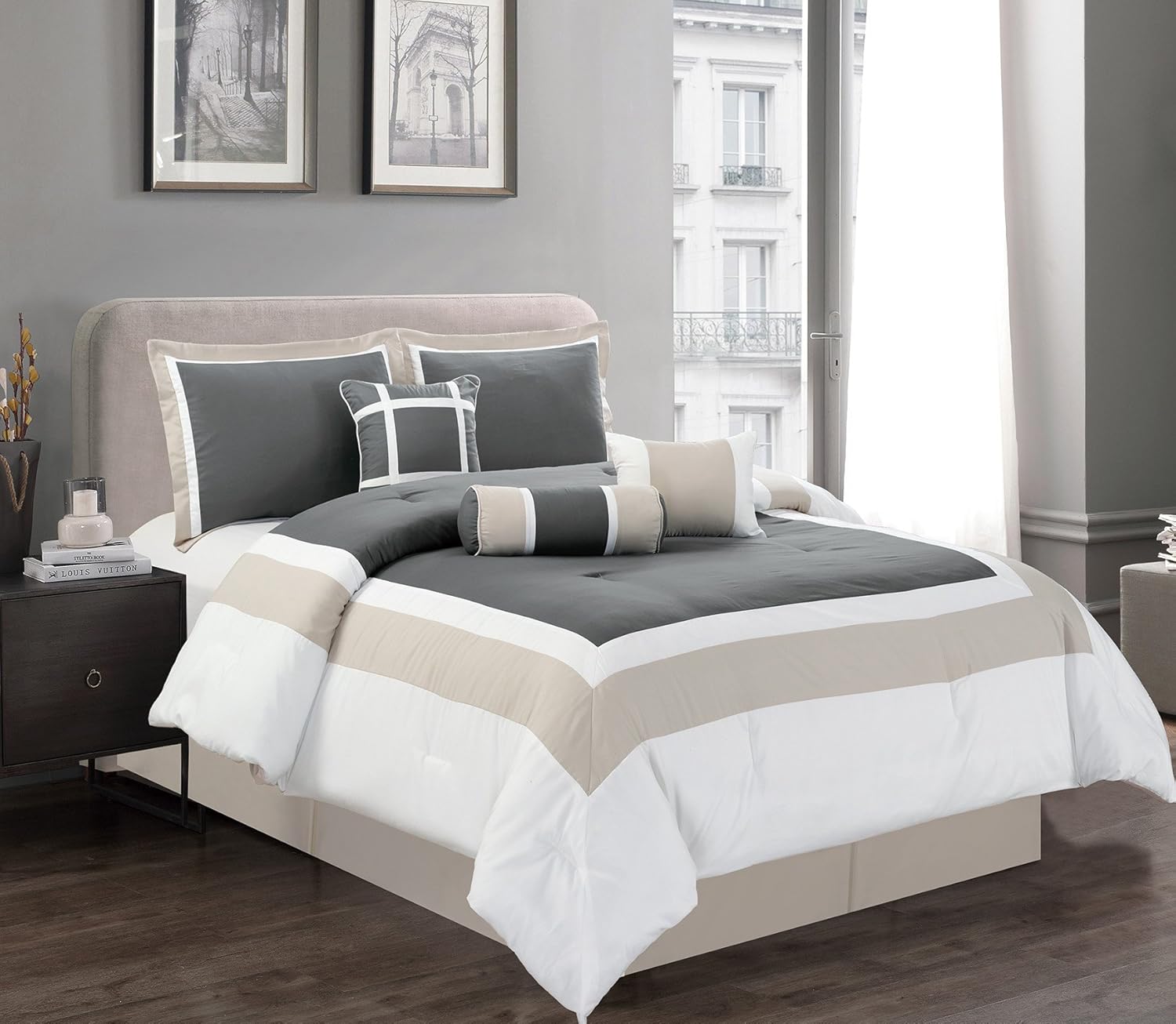 Amazon Com 7 Piece California Cal King Size Dark Grey Light