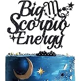 Big Scorpio Energy Cake Topper, Scorpio Birthday Cake Décor, 12 Zodiac Constellations Scorpio Birthday Party Decorations Supplies Black Glitter