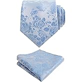 Alizeal Mens 3.15inches Rose Pattern Necktie with Floral Handkerchief Set