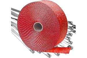 Eyaeyao Red Exhaust Wrap |Heat Wrap for Exhaust Pipes | 2" x 50' Header Wrap | Muffler Tape | High Temp Exhaust Wrap with 20 PCS 11.8" Metal Zip Ties for Motorcycle Car Truck (Red, 2" x 50')