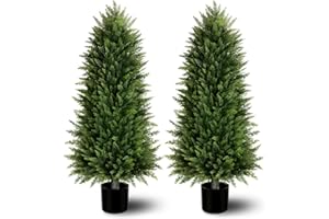 MAVIS'S DIARY 4FT Artificial Cedar Topiary Trees (2 Pack) - UV Resistant Fake Evergreen Shrubs with Extra Dense Foliage, Realistic Potted Faux Plants for Front Porch & Garden Decor