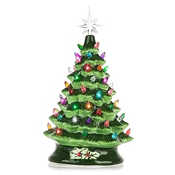 Buy Rj Legend Ceramic Christmas Tree Green Decorative Christmas Tree With Lights Hand Painted Pre Lit Holiday Centerpiece Multicolored Bulbs 7 Point Star Topper Elegant Design Online At Pre Lit Ceramic Christmas Tree