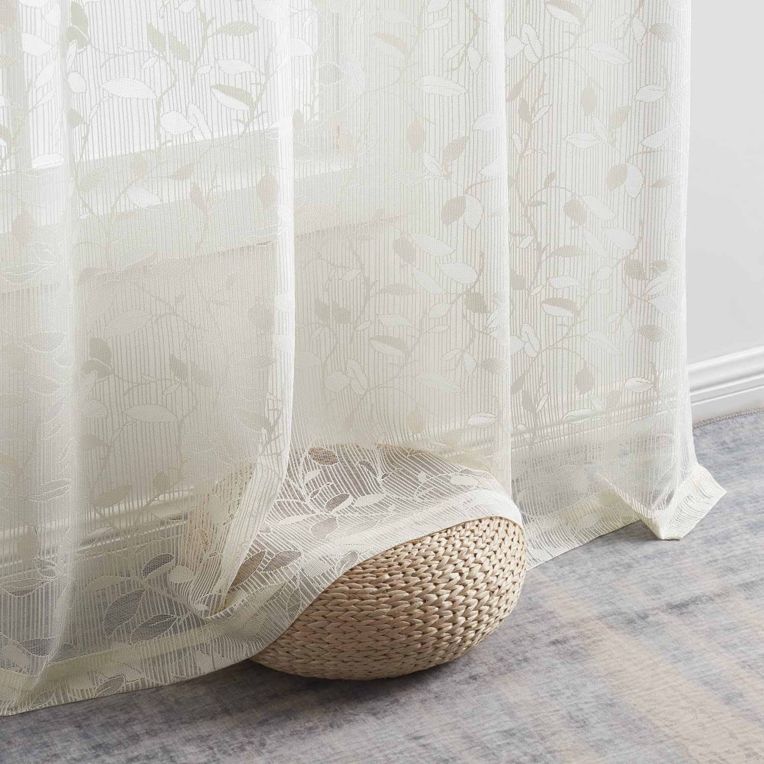 Photo 1 of HLC.ME Joyce Floral Decorative Semi Sheer Light Filtering Grommet Window Treatment Curtain Drapery Panels for Bedroom & Living Room - Set of 2 Panels (54 x 96 inches Long, Ivory)