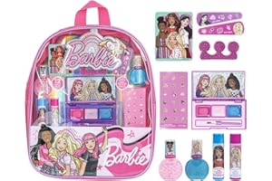 Barbie Makeup Filled Backpack Set, Including Lip Balm, Nail Polish, Nail File, Hair Bows Ages 3+ for Parties, Sleepovers Makeovers, by Townley Girl