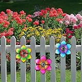 OFFCUP 3 Pack Metal Flowers Wall Decor Wrought Iron Colorful Garden Art view 6