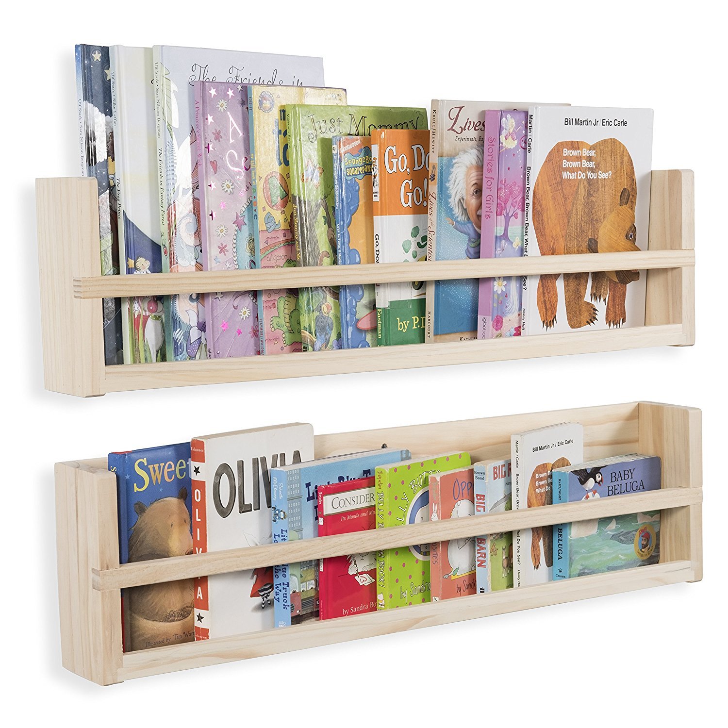Nursery Décor Wall Shelves 2 Shelf Set Wood Floating Bookshelves for Baby & Kids Room, Book