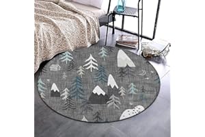 SWEET TANG Soft Round Area Rug Play Mat Circle Floor Mat Carpet Mat for Bedroom Living Room Nursery Decor, 5ft Diameter, Mountain Trees Grey Pattern, Diameter 60 Inch