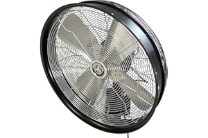 HydroMist Oscillating Wall Mounted Outdoor-Rated Fan, 3-Speed Control on Cord, Alum Fan Blade, Mounting Bracket and Black Vinyl Cover Included, Quiet Running, Residential/Commercial Use, 24”, Black