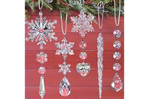 Jishi 21pcs Crystal Christmas Ornaments for Christmas Tree Decorations, Hanging Crystals Acrylic Snowflake Icicle Ornaments Set w/Drop Pendants for Winter Wonderland, Holiday Home Decor Party Supplies