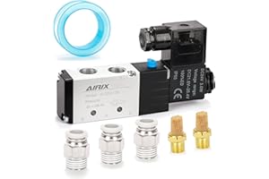 AIRIX 4V210-08 Pneumatic Solenoid Valve DC24V, 2 Position 5 Way, 1/4" NPT, Pilot-Operated Single Coil, Fast Response Electric Air Valve with Junction Box & Quick Connect Fittings