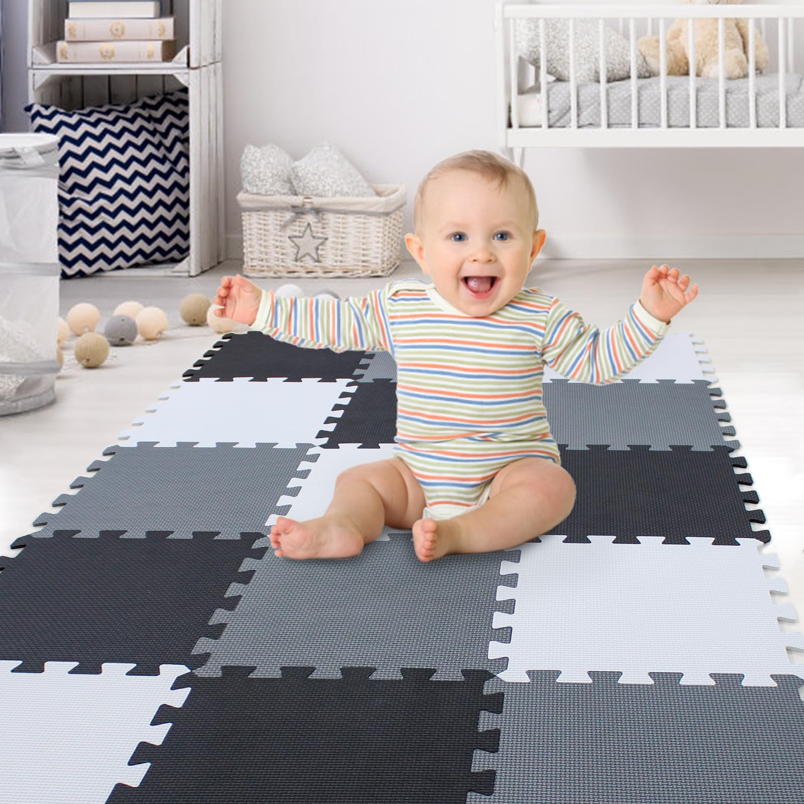 Photo 1 of XMTMMD Soft Non-Toxic Foam Baby Play Mat | Toddler Playmat | EVA Foam Interlocking Tiles for Gym, Nursery, Playroom | 18 Squares Foam Floor Mats for Kids & Babies | Colorful Jigsaw Puzzle Play Mat