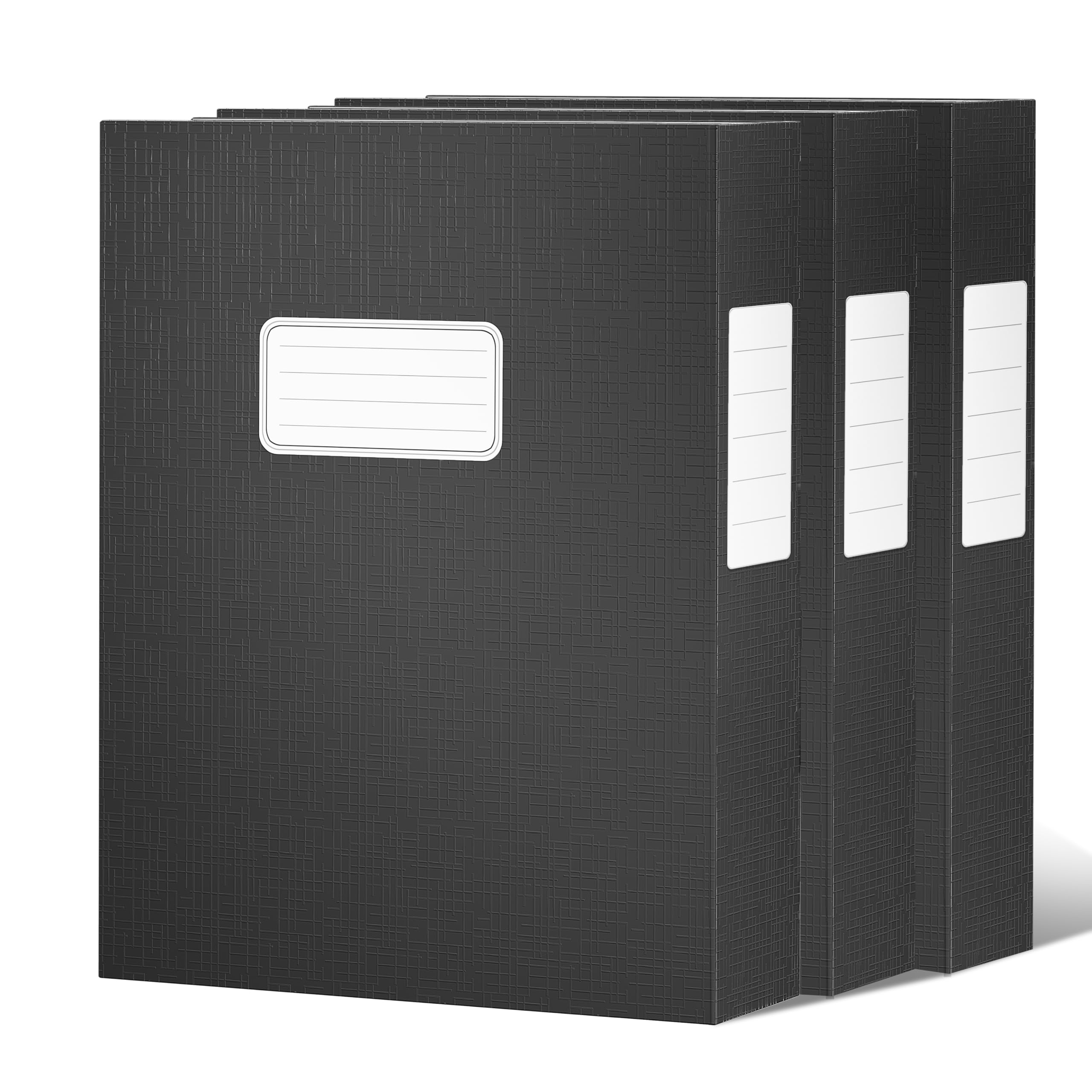 JiaWei Pack of 3 Box Files with Magnetic Lid, 40 mm Spine, Made of 1800 g/m² Extra Strong Cardboard with Replaceable Labels for DIN A4 - Black