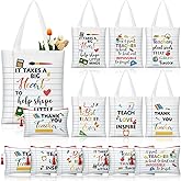 Paterr 12 Pcs Valentines Teacher Appreciation Gift Basket Filler Canvas Teacher Tote Bag with Makeup Bag for School Classroom
