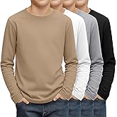 LessonZoo 4 Pack Boy's Long Sleeve Shirts, Crew Neck Soft Tops Toddler Kids Basic Tees 3T-16 Years