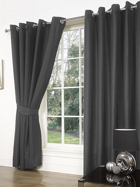 Faux Silk Slate Eyelet Curtains 66x54 168x137cm Amazon Co