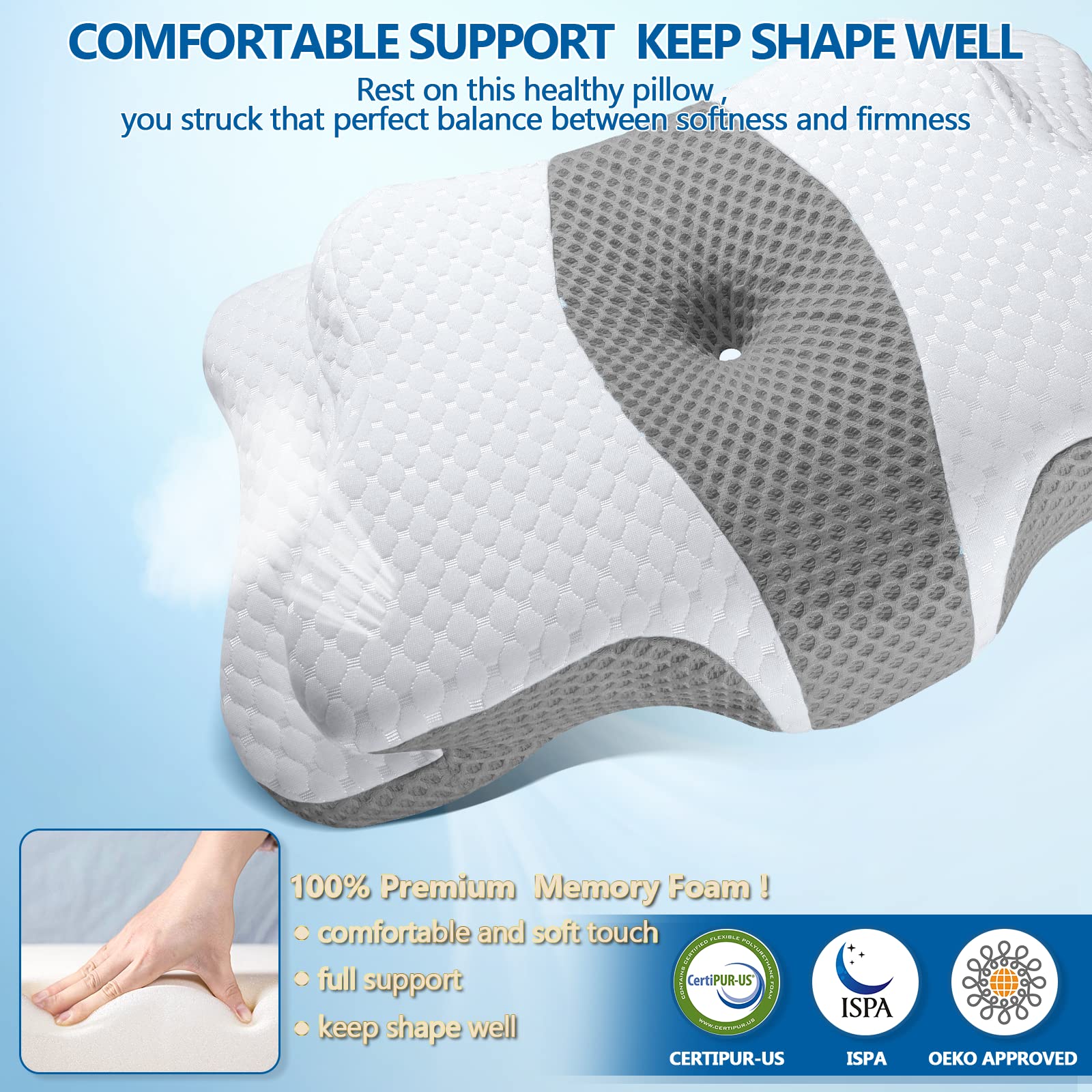 CHxxy Memory Foam Pillows, Cervical Pillow for Neck and Shoulder Pain Relief, Ergonomic Contour Bed Pillow, Soft for Side Sleep Stomach Sleeping and Back Sleeper