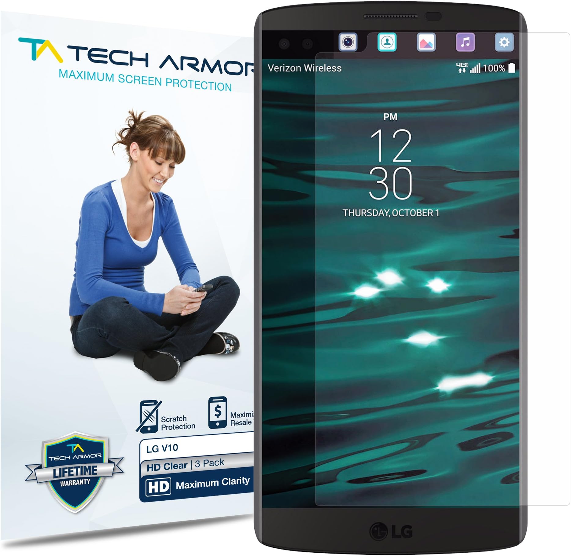 Tech Armor High Definition HD-Clear Film Screen Protector (Not Glass) for LG V10 [3-Pack]