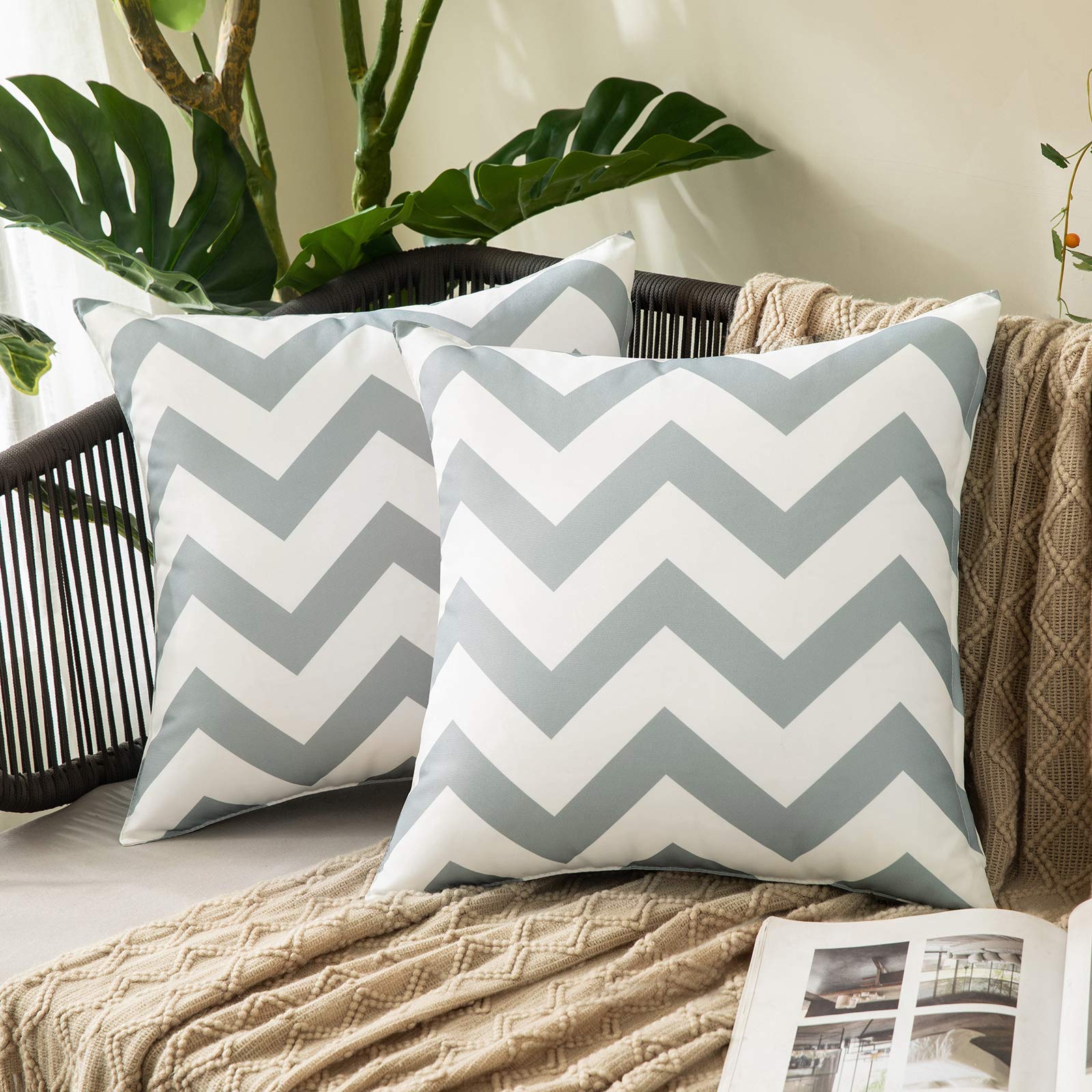 MIULEE Outdoor Waterproof Cushion Cover Pillow Case with Wave patterns Home Decorating Protectors for Garden Tent Park Bed Sofa Chair Bedroom Decorative Pack of 2 40x40cm 16x16inch Dark Grey