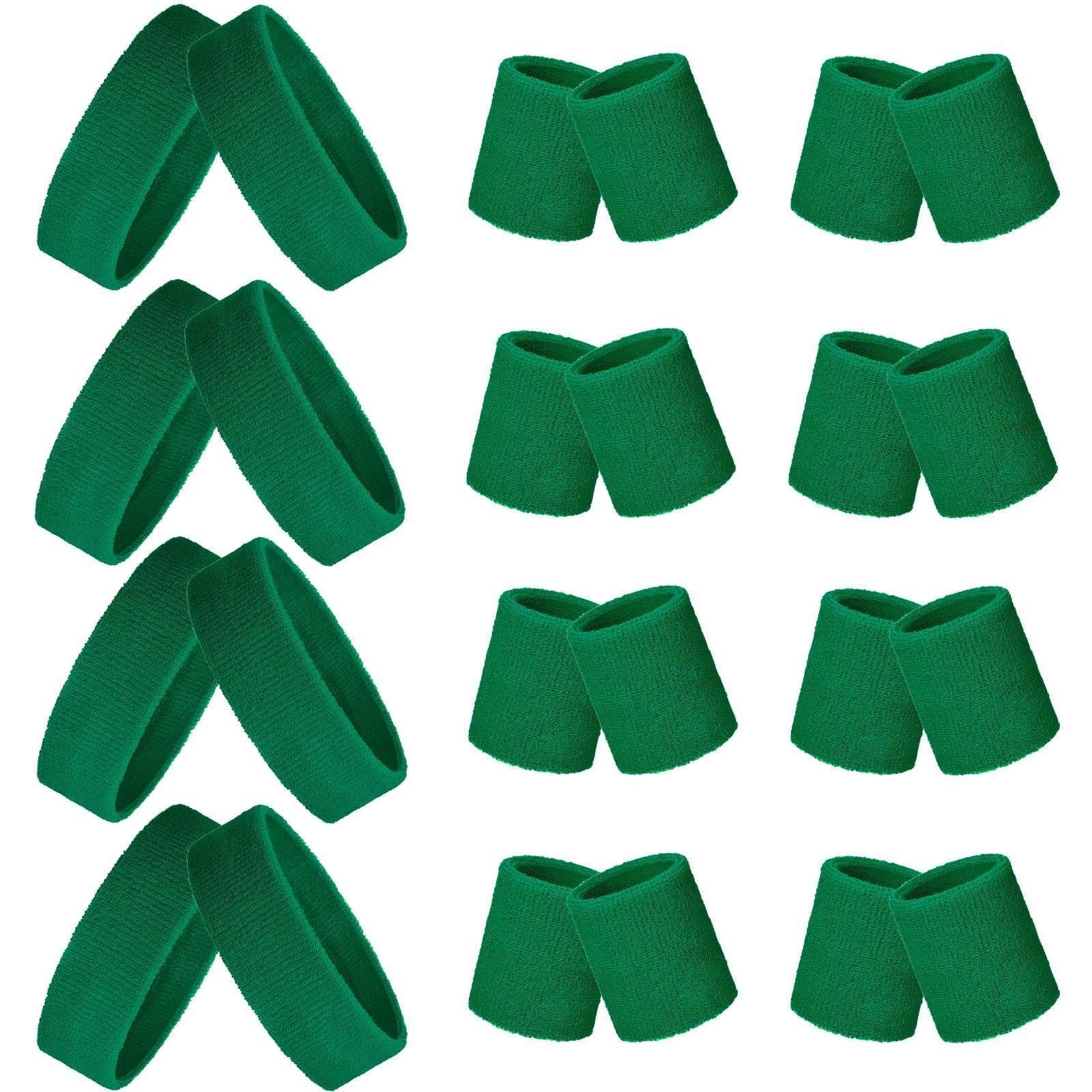 Photo 1 of Skylety 24 pcs 80s Neon Sweatbands Set, Include 8 Sports Headbands and 16 Sweat Wristbands Bulk for Man Woman(Dark Green)