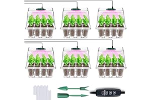 YAUNGEL Seed Starter Tray with Grow Light, 6 Pack Seed Starter Kit with Timing Controller Adjustable Brightness, Thicken Seedling Starter Trays with Humidity Domes Heightened Lids, Transparent