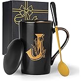 Letter J Personalized Initial Mugs with Flower, Letter J Personalized Coffee Mug, Customized Cool Letters Mugs for Women, Bridal Shower Gifts, Women's Initials Gifts Mug 14 OZ Matte Black