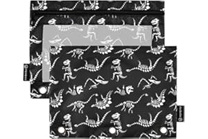 CBBYY Dinosaur Skull Pencil Pouches for 3 Ring Binder,2 Pack 3 Ring Binder Pencil Case With Zipper Reinforced Grommets,Pencil Bags for Office Organizers