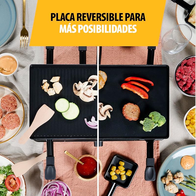RA-2748 Raclette multifuncional 3 en 1; Raclette, piedra de cocción, grill, plancha/teppanyaki, Para 8 personas con 8 sartenes de raclette incluidas, 1400 W