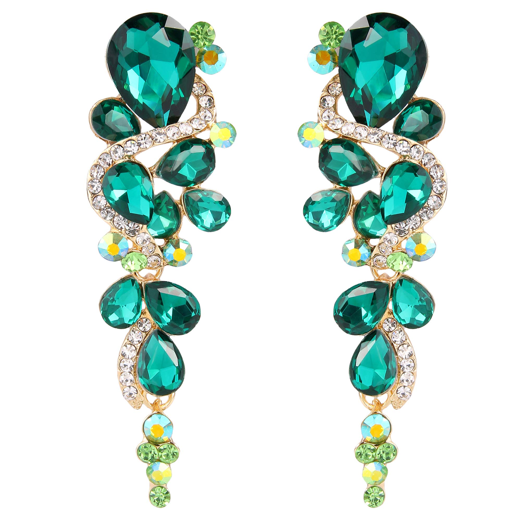 Clearine St Patrick Day Jewellery Women's Bohemian Boho Wedding Bridal Multiple Teardrop Crystal Chandelier Long Drop Dangle Earrings Emerald Gold-Tone
