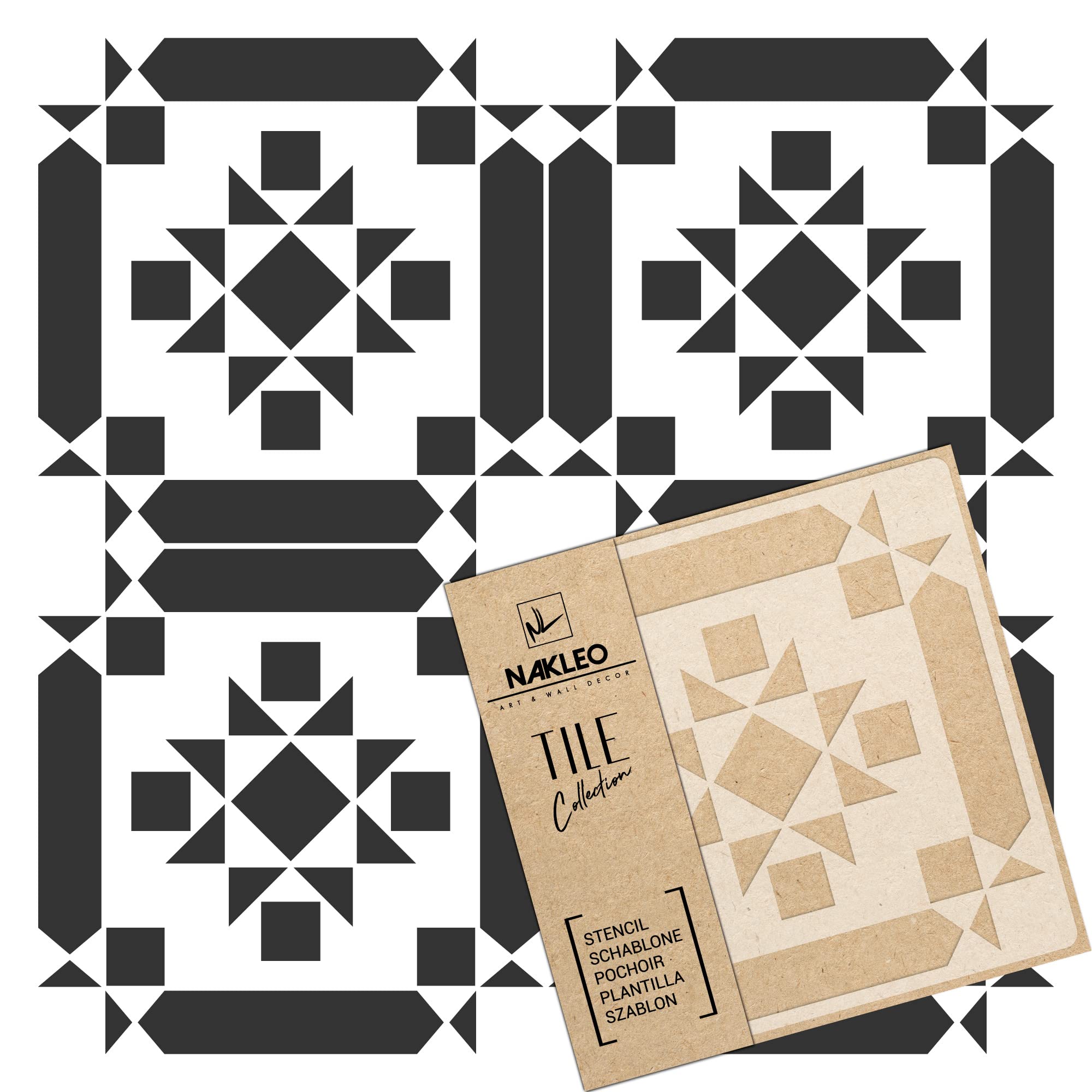 NAKLEO Tile Painting Stencil 20x20 cm, Frontera Ethnic Square Triangle Geometric, Plastic Reusable Template, Home Decor Craft DIY, Floor Concrete Patio Wall - Terracotta — image 1