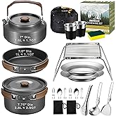 18Pcs Camping Cookware Cooking Set, Joyfair Camp Mess Kit with Utensils | Nonstick Pan,Pot,Kettle,Grill Grate, Outdoor Portable Backpacking Gear Openfire Accessories Essentials, Compact&amp;Lightweight