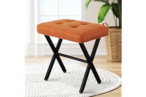 RKVPCNE Vanity Stool Ottoman Stool Chair for Vanity Chair with Metal X Legs, Footrest Upholstered Makeup Stool for Makeup Room, Living Room, Bathroom, Padded Foot Rest Seat for Entryway(Brown)