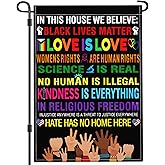 Aroxtms Pride Garden Flag in This House We Believe Garden Flags for Outside 12x18 Double Side Black Lives Matter Love is Love Garden Flag Outdoor House Yard Sign Decorations