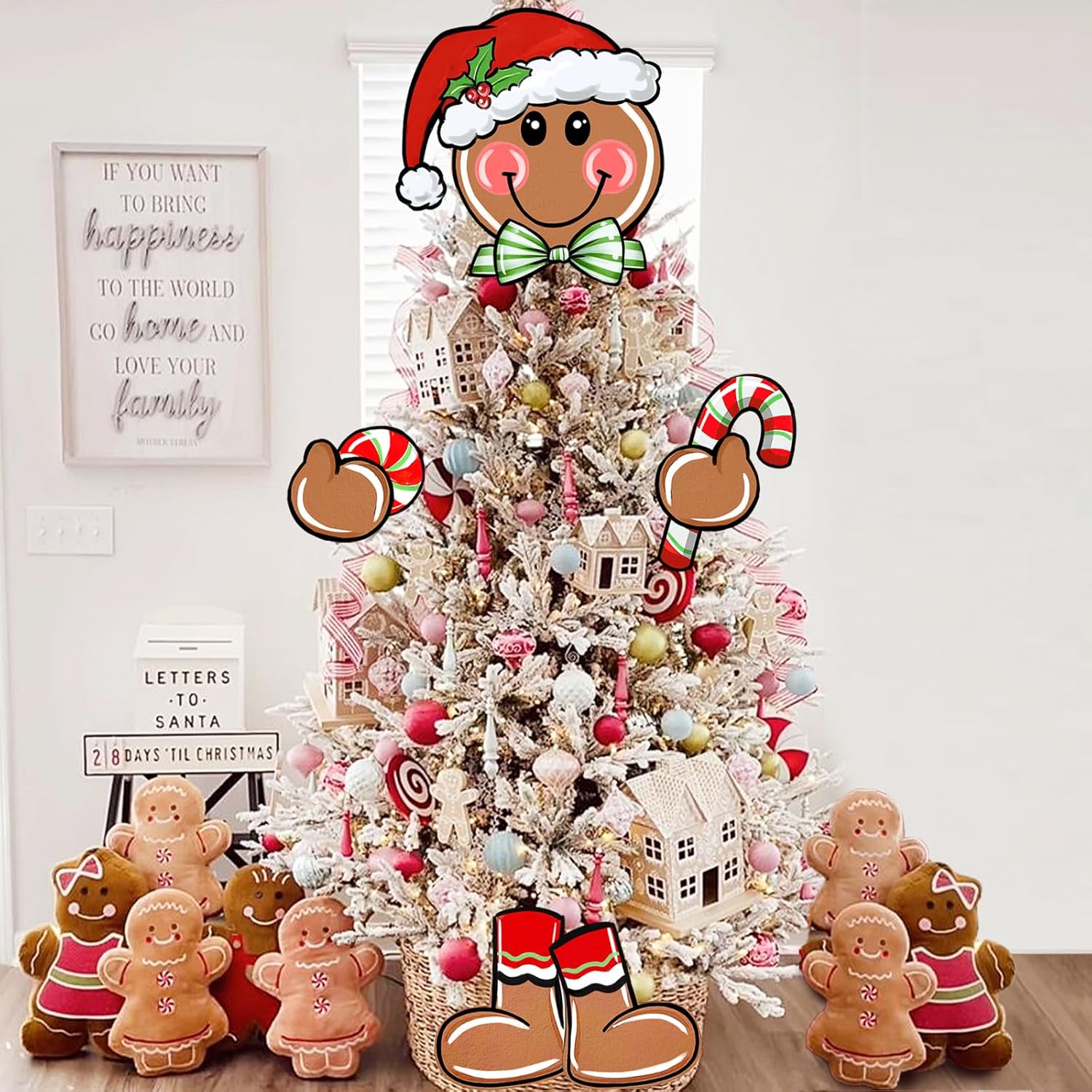 Tree Toppers - Auirre Gingerbread Man Christmas Tree Topper Head Arms and Legs, Xmas Peppermint Candy Santa Hat Decorative Tree Ornaments Decor, Holiday Indoor Home Decorations Party Supplies