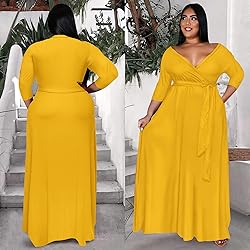 Runwind Plus Size Dress for Women 3/4 Sleeve V Neck