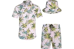 EISHOPEER Men's Flower Hawaiian Sets Casual Short Sleeve Shirt and Shorts Suits Outfits with Bucket Hats