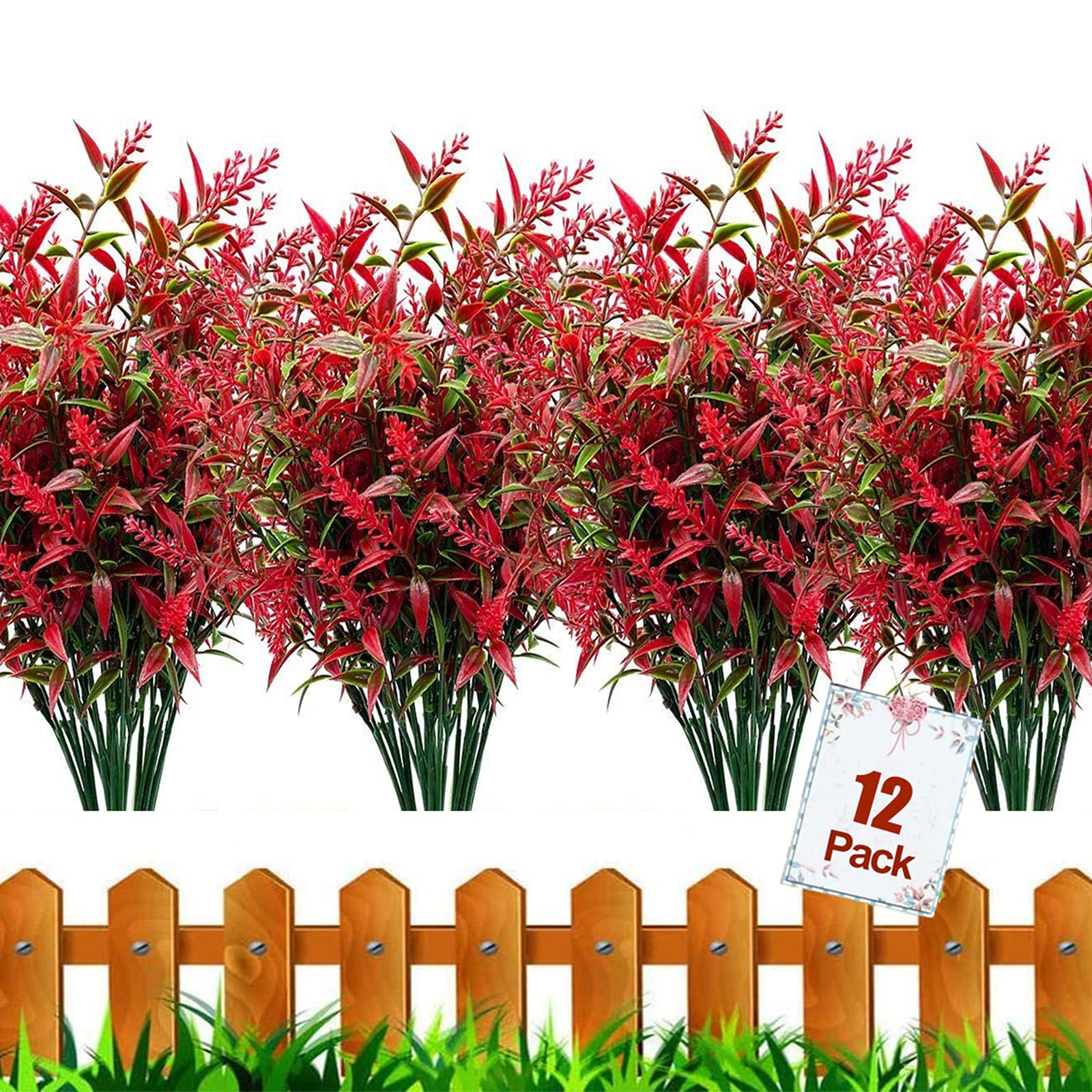 HBell 12 Bundles Outdoor Artificial Flowers UV Resistant Fake Boxwood Plants,Faux Plastic Greenery for Indoor Outside Garden Porch Window Box Home Wedding Farmhouse Decor