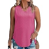 Eytino Women's Plus Size Tank Tops V Neck Eyelet Embroidery Sleeveless Shirts Casual Loose Trendy Summer Tops(1X-5X)