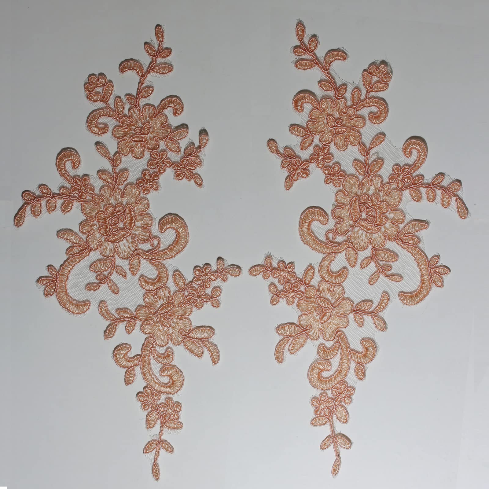 4 X Corded Embroidery Floral Lace Applique Wedding Motif Sew On Size: 25 cm x 12 cm :#39A (Peach) — image 1