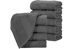 Ample Decor Wash Cloths Pack of 10, Oeko Tex Certified 600 GSM 100% Cotton Soft Absorbent, Premium Quality Durable Machine Washable, Ideal for Bathroom, Pool, Hotel, Spa – Grey