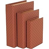 Deco 79 Faux Leather Decorative Box Book Shaped Book Shaped Boxes, Set of 3 Decorative Keepsake Boxes 12", 10", 8"H, Copper