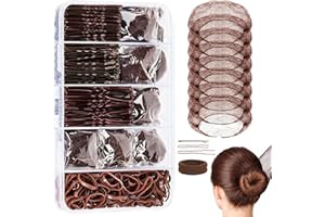 MYTOAU 260 Pcs Dance Hair Accessories Kit,100 U-shaped Pins,50 Bobby Pins,100 Elastic Rubber Bands,8 Invisible Brown Hair Net