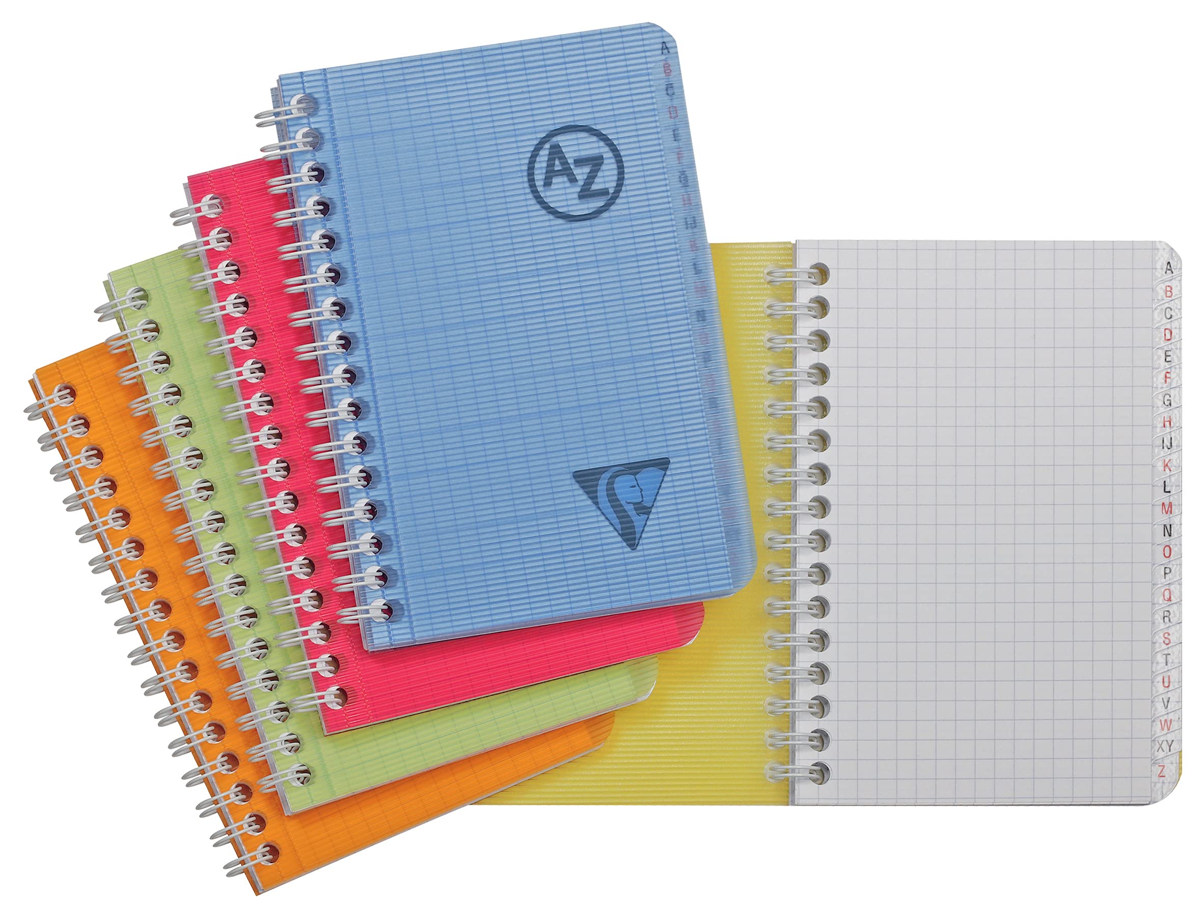 Clairefontaine 328225C Collection LiniColour Fresh Spiral Index Book - 9x14cm - 100 Small Square Pages - 90g White paper - Clear Polypro Cover - Random Colour