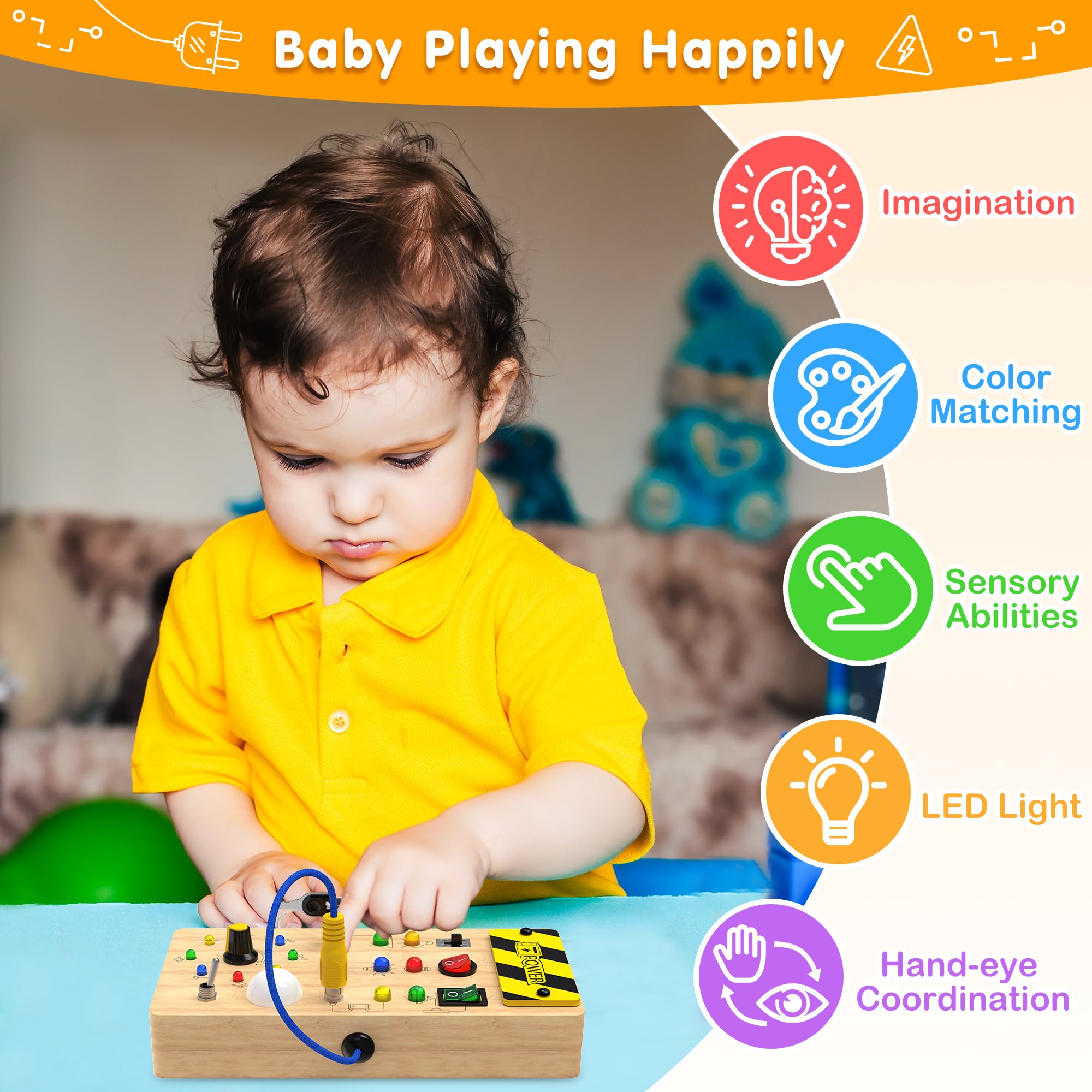 JGOBUB Montessori Toddler Toys-Baby Wooden Busy Board-Sensory Toys with Light Switch-Baby Travel Preschool Educational Learning Activities Toys-Gifts for Boys Girls Ages 1 2 3 4+ Year Old
